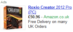 Roxio PPC ads with product information