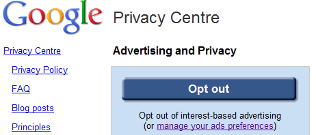 Google Ad opt out button