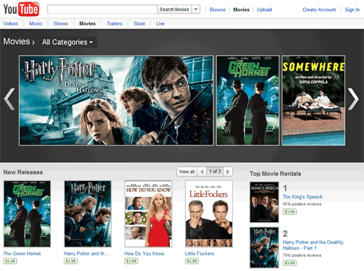 YouTube Expands Movie Rental Service