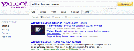 Whitney Houston on Yahoo! New