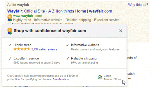Trusted Store badge on AdWords ad