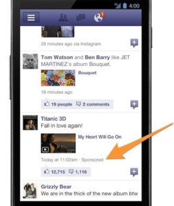 Facebook mobile ad sponsored. Image courtesy of VentureBeat