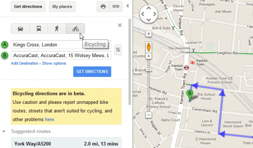 U.K. Cycle Maps By Google