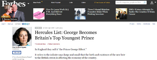 Forbes headline: Hercules List: George Becomes Britain’s Top Youngest Prince