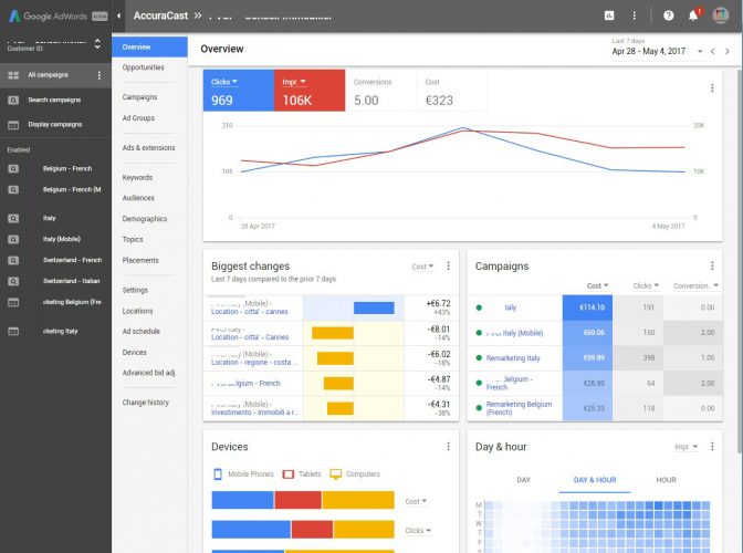 New AdWords interface - the dashboard