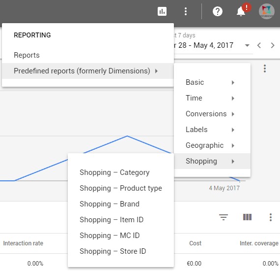 AdWords new reporting button