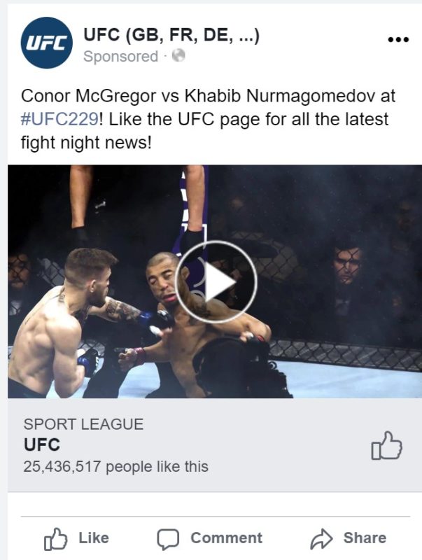 UFC 229 Facebook post