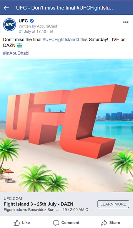 UFC fight island Facebook post