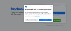 Facebook cookie consent prompt