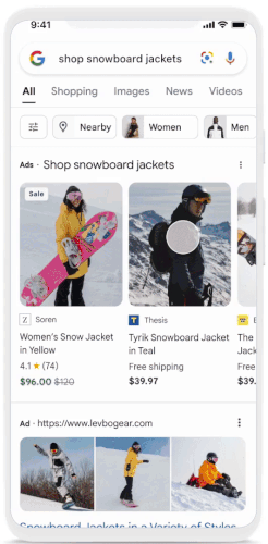 Shopping ads in new search results layout