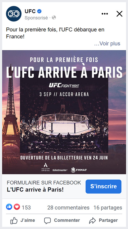 UFC Paris Facebook ad