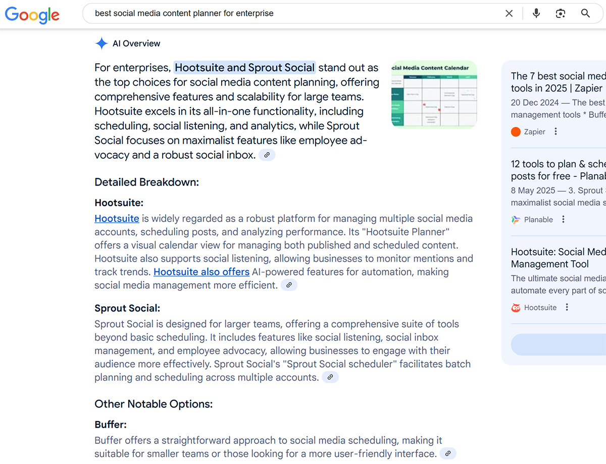 Google AI Overview - Enterprise social planner