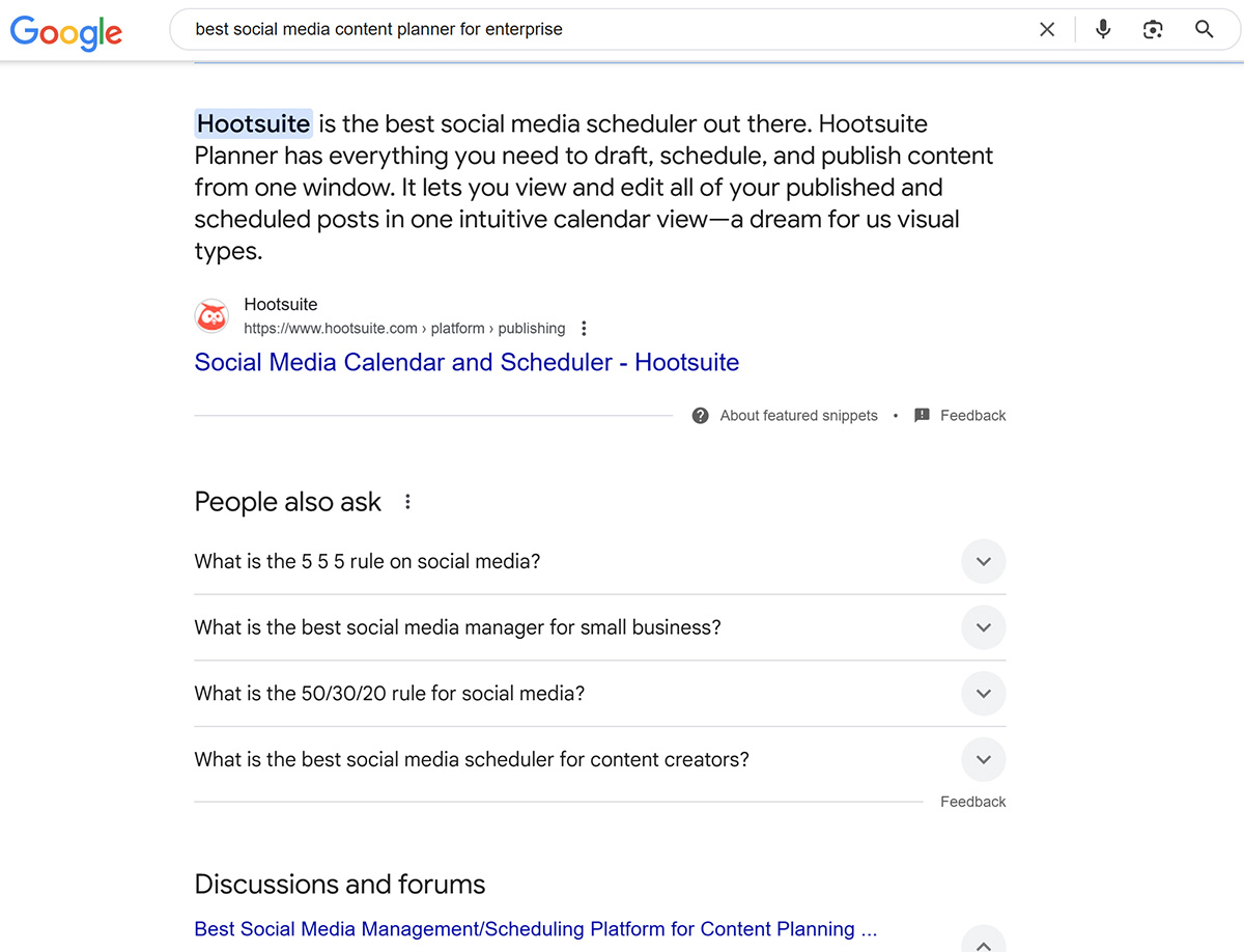 Google Search result - Enterprise social planner