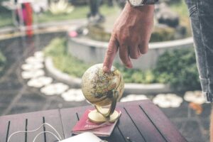 touching a globe