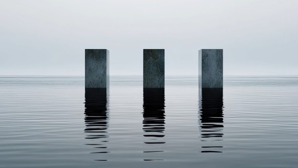 Three pillars in water