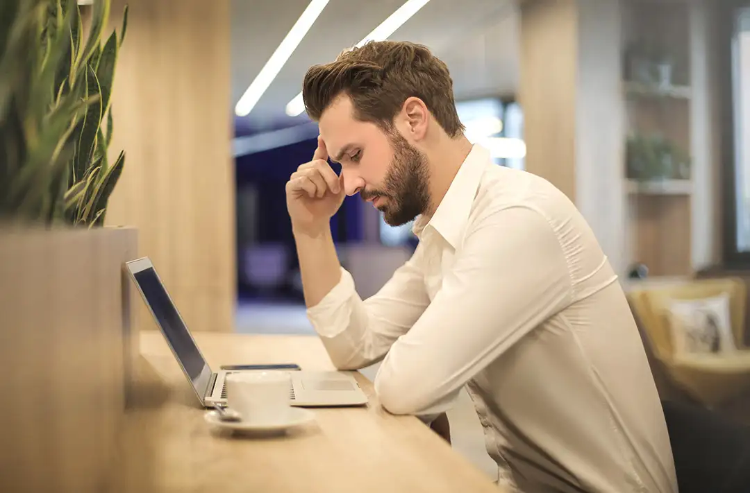 thinking person computer stock