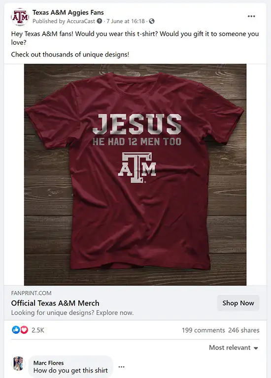 FanPrint Texas A&M Aggies custom printed t-shirt