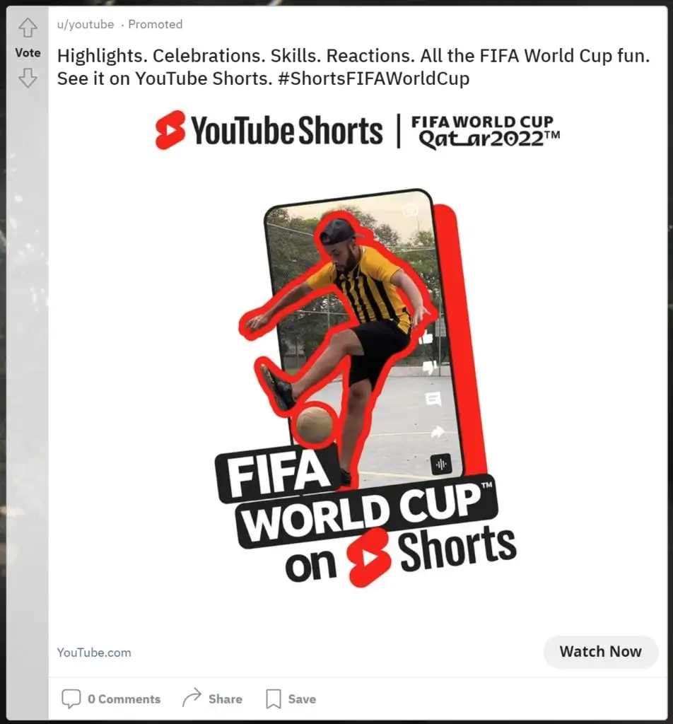 Reddit ad promoting YouTube Shorts