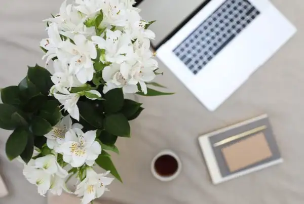 Laptop computer & flowers