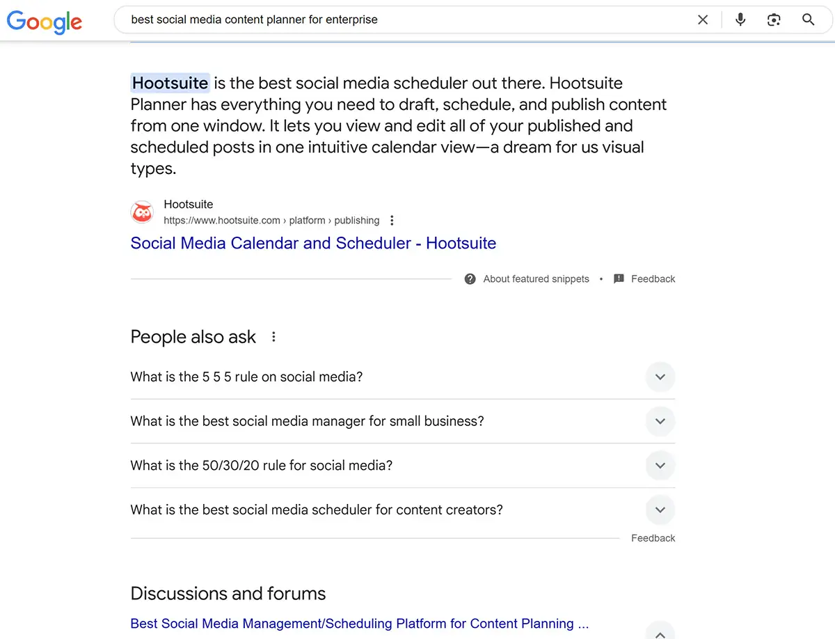 Google Search result - Enterprise social planner