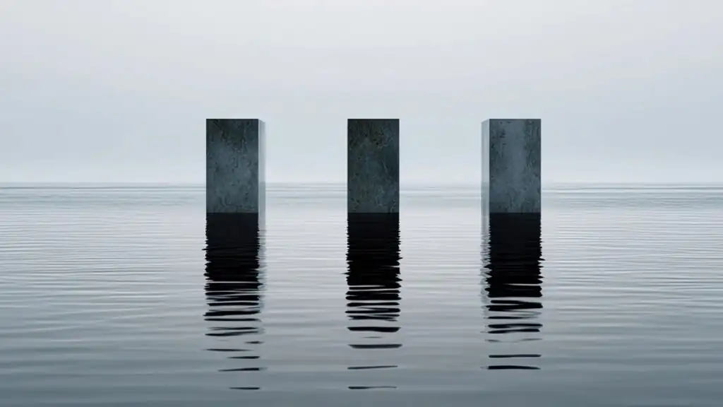 three pillars in water