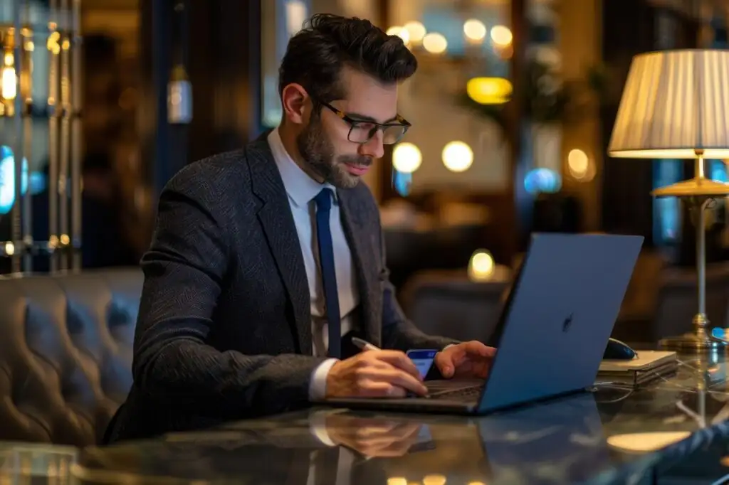 businessman searching on pc