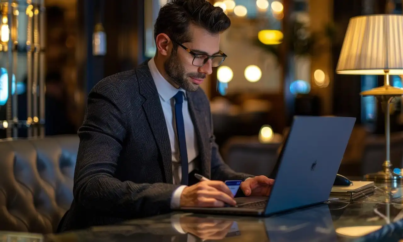 businessman searching on pc