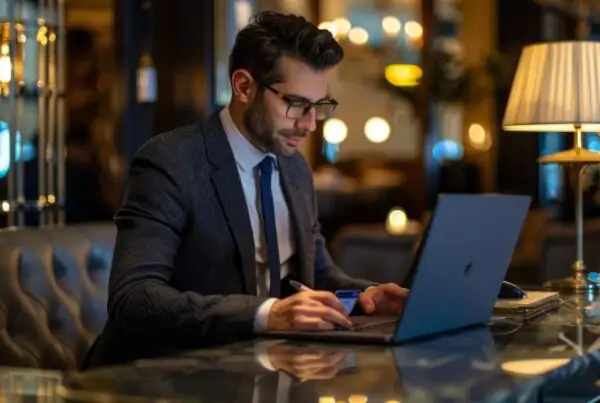 businessman searching on pc